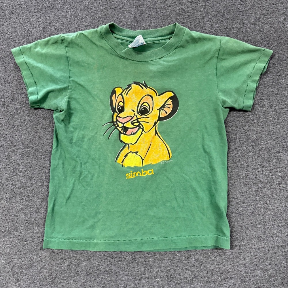 90s Hanes Disney Simba Lion King T-Shirt Kids M Green Single Stitch Baby Tee